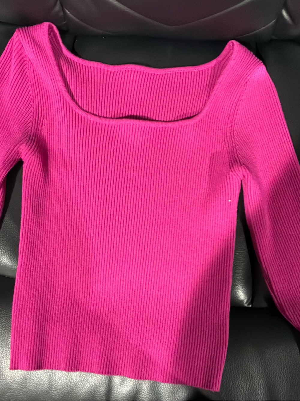 Women’s Square Neck Ribbed Sweater - Hot Pink
